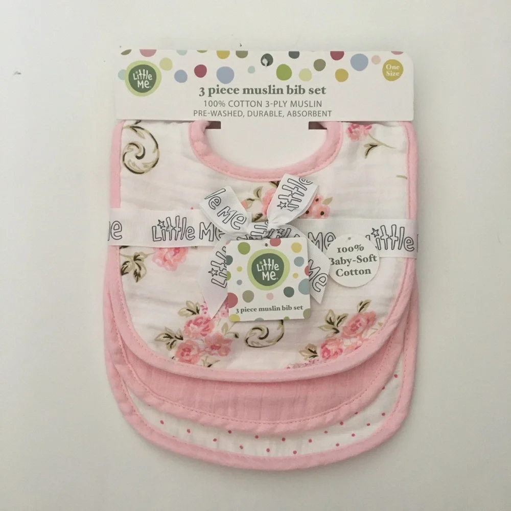 NEW Cotton Muslin Bib Set of 3 Floral Pink Print | Little Me